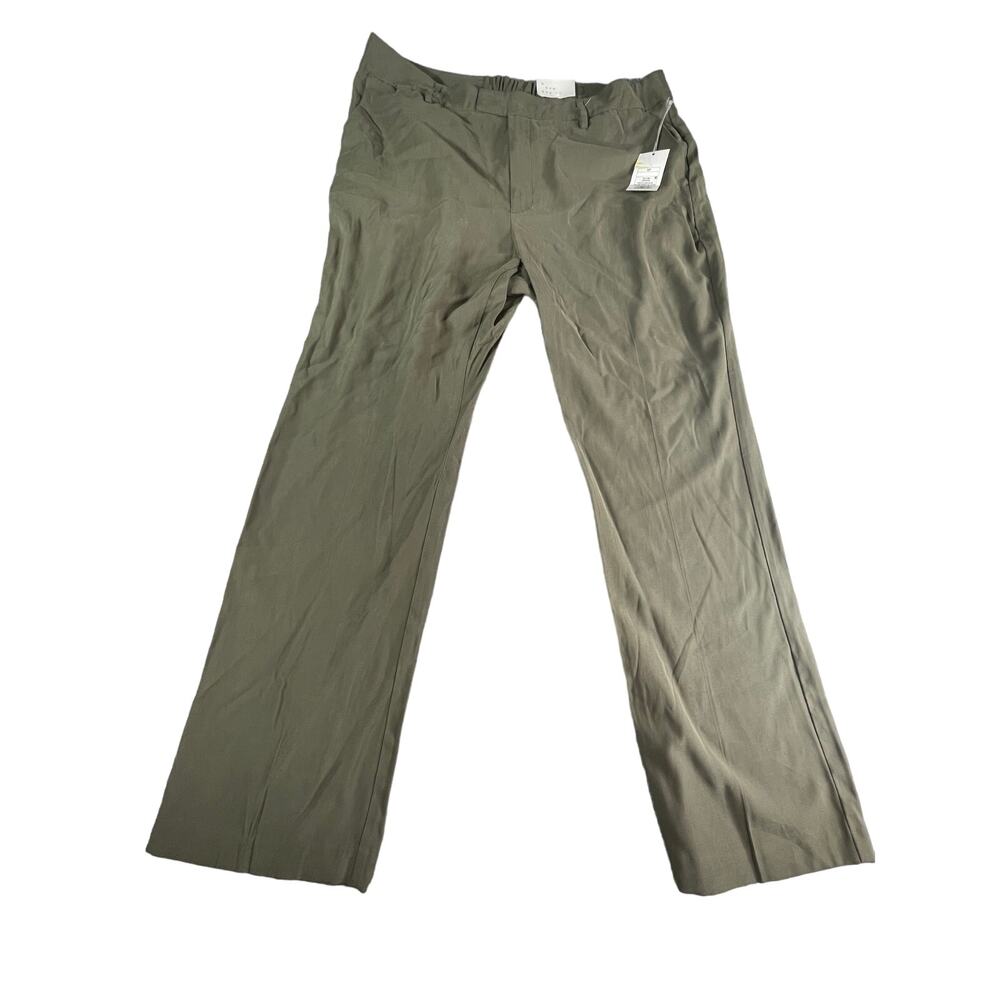 A New Day Pants Womens 17R Tan Khaki Polyester Flare High Rise Elastic Waist NWT